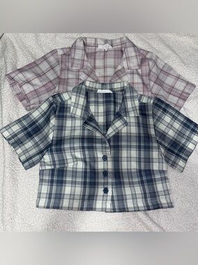 Tilly’s Full Tilt Blue White and Pink White Plaid Button Front Crop Top XS